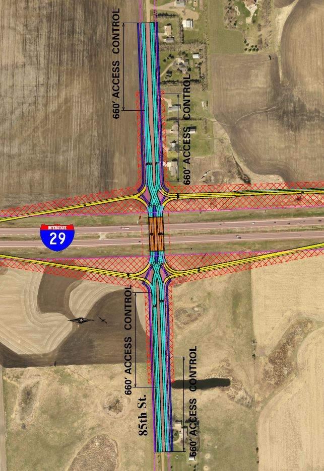 Proposed control of access extends a minimum 660 ft. along 85 th Street from terminal intersection, end of radius or turn lane as control point.