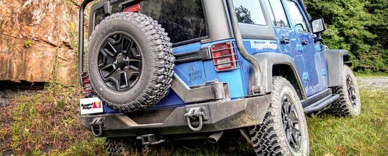 Once installed, the linkage mates the tire carrier to the tailgate, so both open in a single fluid movement.