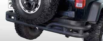 Each rear tube bumper includes a special UV treated textured plastic filler plate to fill in the gap between the body and the bumper, a Rugged Ridge exclusive.