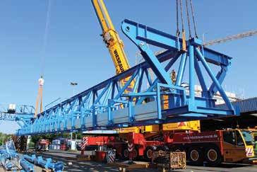 all terrain cranes After unloading the crane from the delivery truck the 58 tonne, 45 metre long gantry had to be lifted and held in the pre-planned assembly position Moving the bridge the final six
