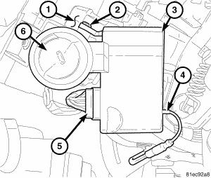 Fig. 29: Antenna Module 1. Install the remote start antenna module (2), and screws (1) to instrument panel assembly. Tighten screws to 2.5 N.m (22 in. lbs.). 2. Install the instrument cluster.