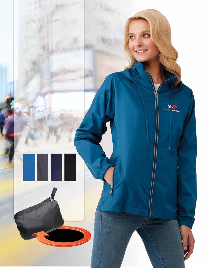 Riverside Lightweight Polyester Jacket Unlined 100% polyester wind and water resistant raglan sleeve packable jacket. Reverse front coil and pocket zipper closure.