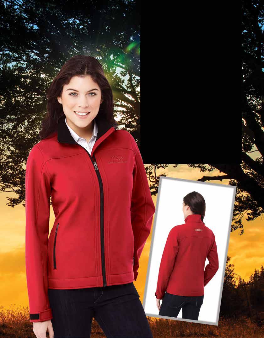 Balmy Lightweight Soft Shell Jacket 100% polyester mechanical stretch jacket with inner fleece collar. YKK front and pocket zipper closures. djustable tab closure on cuffs.