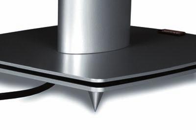The base plate of the Stand¹ conceals four height-adjustable spikes to allow precise leveling and added stability on a wide range of floors, while the top plate features the provision