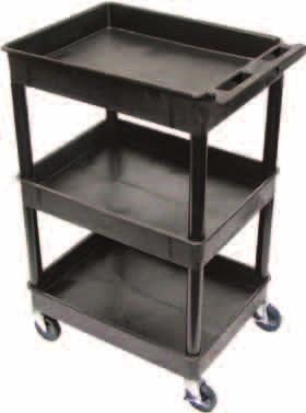 black, gray, blue, red and green Available with 2, 3 or 4 shelves Weight capacity 400 lbs.