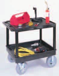All Carts Feature: Aluminum bars molded into shelves for added support Push handle molded into top shelf Easy assembly with included rubber mallet TC221FR - Heavy duty cart with a flat top and middle