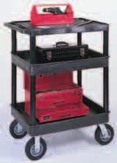Overall weight capacity 600 lbs. SPTC211/N - Heavy duty cart with a flat top shelf and tub middle and bottom shelves. Two aluminum bars molded into all shelves for added support.