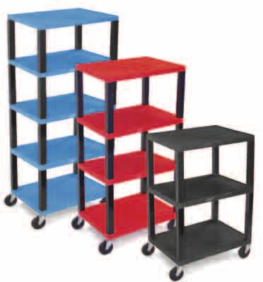 Four 4 Rubber Silent Roll, Full swivel, ball bearing. Two with brake. Shallow depth (18 ), makes this a great space saving storage unit. No handle so shelving can be positioned close together.