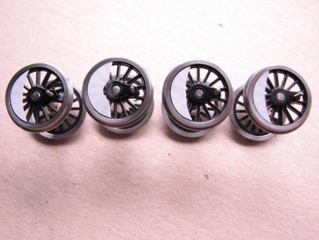 9. The Gibson wheels can now be prepared crankpins inserted and any balance weights made up and glued on. We make these from 10 thou plasticard and use a compass cutter.