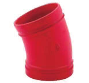 8052 22 1 /2 Elbow MATERIAL SPECIFICATIONS CAST FITTINGS: Ductile Iron conforming to ASTM A-536 FINISH: Rust inhibiting paint Color: Red (standard) Hot Dipped Zinc Galvanized conforming to ASTM A-153