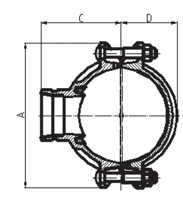 8046 Mechanical Tee with Grooved Outlet Nominal Size Hole Dia. +1.6,0/+0.063,0 A Dimensions B C D 150 x 50 165.1 x 60.3 2.07 64 244 112.5 127 97.5 6 x 2 6.500 x 2.375 300 2.50 9.60 4.43 5.00 3.