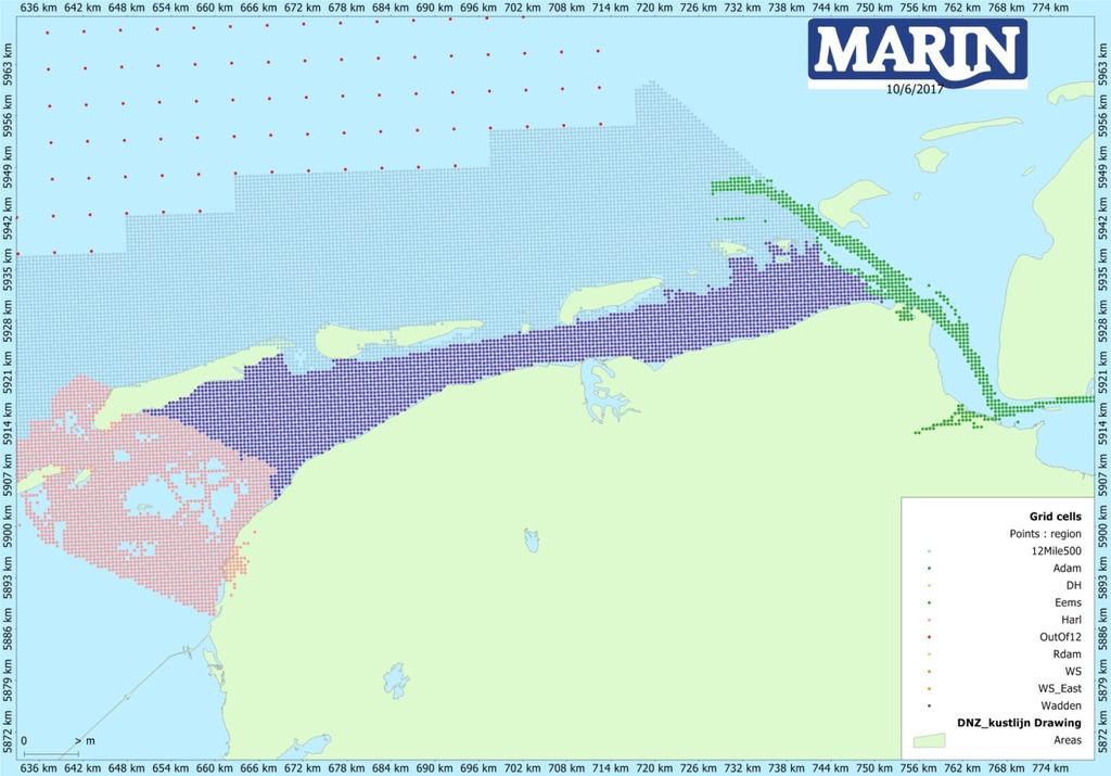 Report No. 30508-1-MSCN-rev.0 14 Figure 2-4 Harlingen, the Wadden Sea and Ems: The points indicate the centres of grid cells for which emissions are calculated 2.
