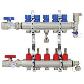ball valves, supply and return temperature gauges, PEX adapters and mounting brackets. All units are pre-assembled and pressure tested. Manifold's outlets are at 2" OC (On Center).