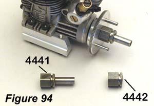 Clutch Assembly Step #1: Slide the #4437 Collet onto the motor shaft followed by the #4430 Flywheel as shown in Figure #93.