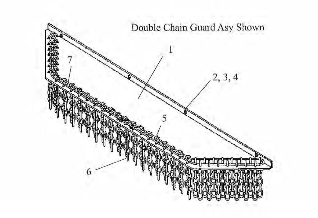 CHAIN GUARD ASY - FRONT CENTER SECTION - CENTER 00755114 1 CHIAN GUARD ASY, FRT CTR SECTION CTR DBL CURTAIN 1 00755091 1 BRACKET ONLY, FRT CTR 2 00022500 4 BOLT, HEX HEAD 7/16"-NC X 1-1/2" PL GR5 3