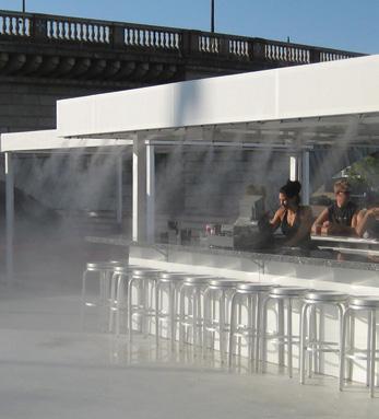 to inject atomized water into the air. The results of this type of cooling are dramatic and can reduce air temperature by 20 to 30 degrees depending upon ambient conditions.