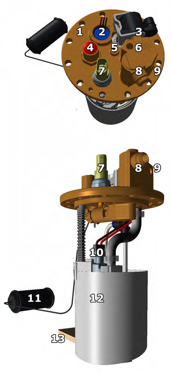 flow valve Long life filter inside swirl pot [10 micron] 1. Fuel Module 2. Level indicator 3. Lock-off valve 4. Pressure relief valve 5. Power supply pump 6.