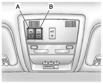 2-22 Keys, Doors, and Windows Roof Sunroof A. Open or Close Sunroof B. Vent On vehicles with a sunroof, there are two sunroof switches on the overhead console above the rearview mirror.