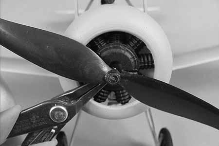 PROPELLER REPLACEMENT To replace or reinstall the propeller, unpower the model, then hold the motor shaft with needlenose pliers and push the propeller back onto the shaft.