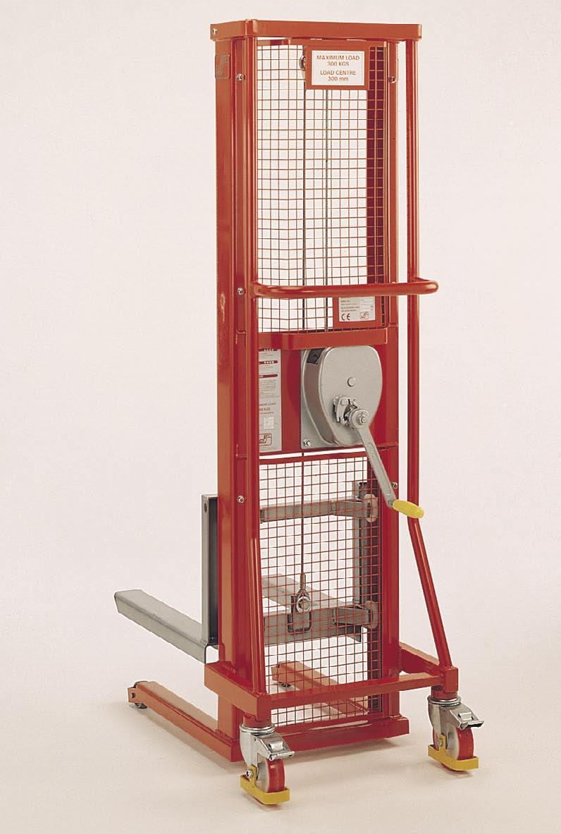 134 Industrial Winch Stackers MS300 300 kg Capacity; Max lift 1500 mm Strongly built Fabricated forks Cost effective Virtually no maintenance Versatile No electrics - no hydraulics specifications Ref