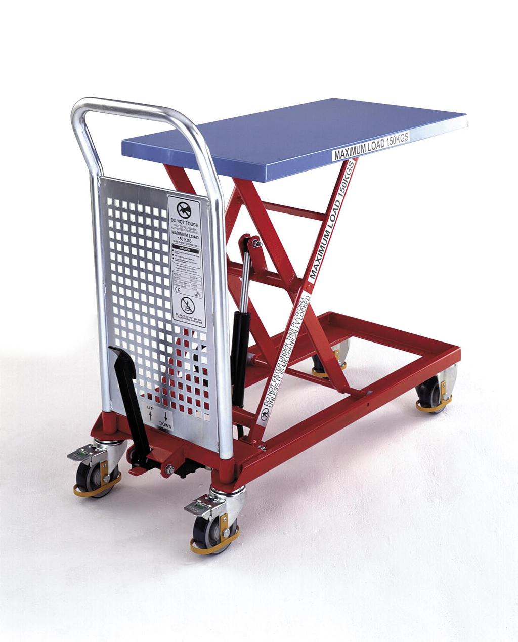 144 Mobile Lift Tables - foot pedal hydraulic lift and lower General purpose light and medium duty scissor lift tables Suitable for a variety of lifting and loading operations and for use as variable