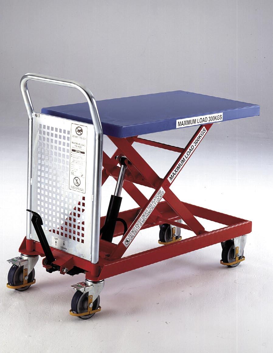 foot pedal hydraulic lift and lower MSL300 MEDIUM DUTY 300kgs Mobile Lift Tables 145 Table size W x L 500 x 900mm Maximum Lift / raised height 910mm Lowered height