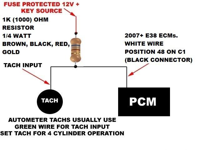 TACHOMETER READING INCORRECT 1. Make sure TACH is set for 4 CYLINDER Mode. 2. Most AUTOMETER brand Tach gauges require a resistor to be added to the tach circuit.