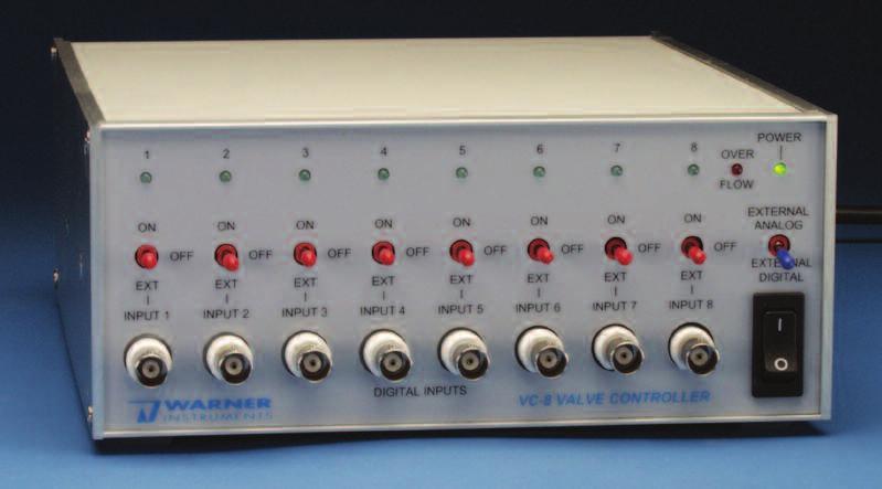 7 Control Description F ro n t P a n e l The front panel of the VC-8 Valve Controller contains TTL inputs for each valve, an associated 3-position toggle switch for manually setting the state of each