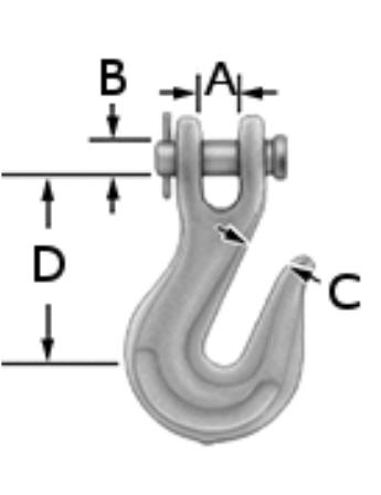 'Golden Pin' - Carbon Clevis Grab Hooks For use with Grade 40 or lower chains only. Self coloured body with 'golden pin'.
