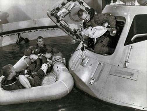 4. Apollo 9: BP-1102A with Apollo 9 prime astronaut crew, McDivitt, Scott, and Schweickart, during