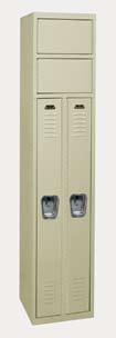 Deep drawn stainless steel recessed handle with gravity lift-type latching is standard for Duplex and Two- Person wardrobe doors Sixteen Person lockers are the economical solution for personal
