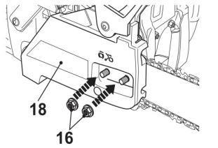Fig. 7 Fig. 8 10. Refit the cover (18). Fix it with the retaining nuts (16) (Fig. 9). Fig. 9 WARNING! Always carry out a test run before starting work and after every tool change!