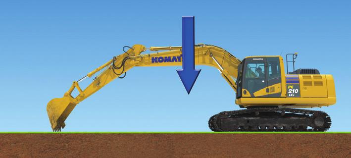 Auto grade assist Auto stop control Minimum distance control The operator moves the arm, the boom adjusts the bucket height automatically, tracing the target surface and minimising digging too