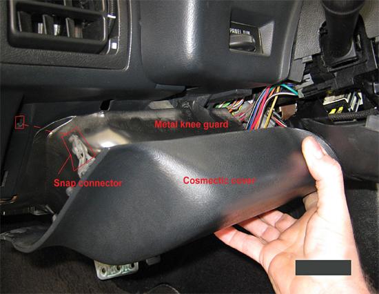 NOTE: It is unnecessary to remove the bolts holding the hood release lever or the screw holding the trim at the end of the dash. (See Fig.2) Fig. 2 5.