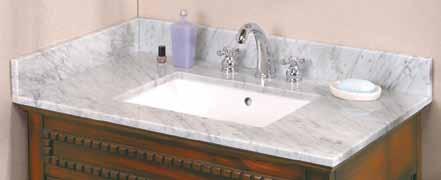 Vanity, Vessel & Utility Tops Carrara Marble Vanity Top with Trough Bowl 3/4" Thickness Bowl: 173/4" x 114/5" Pre-drilled for 8" centers Single center rectangular undermount bowl Includes backsplash