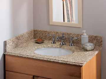 Vanity, Vessel & Utility Tops Golden Hill Granite Vanity Top Solid Natural Granite 3/4" Granite Thickness Bowl: 171/2" x 147/16" for 25" & 31" tops 213/8" x 163/8" for 37", 49" & 61" tops Bowl Depth: