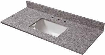 Vanity, Vessel & Utility Tops Napoli Granite Vanity Top with Through Bowl 3/4" Thickness Bowl: 173/4" x 114/5" Pre-drilled for 8" centers Single center rectangular undermount bowl Includes backsplash