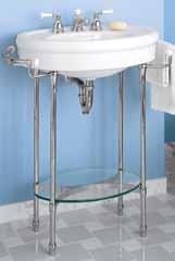 Standard Collection Pedestal Top with 8" c-c Legs include integral towel bars with ceramic knob ends and a tempered glass shelf for storage with Chrome Legs Faucet Not Faucet & Accessories Not