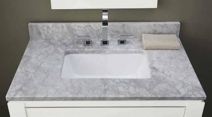 Vanity, Vessel & Utility Tops Vanity Top with Rectangular Bowl WHITE CARRARA MARBLE Faucet, Bowl & Accessories not included. Size Model No.