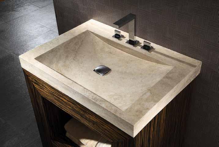Vanity, Vessel & Utility Tops STONE INTEGRAL SINK TOPS - 4 standard sizes. 3-inch slab. 3 colors. Shown in Beige Travertine. not included.