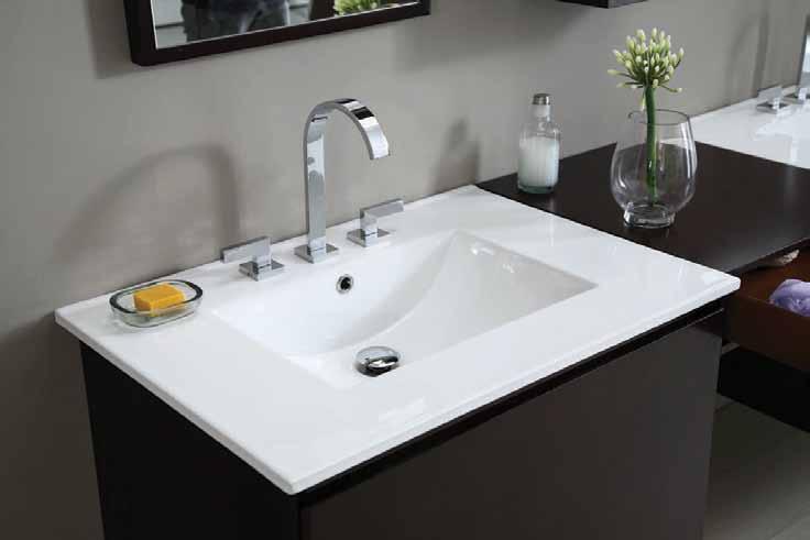 Vanity, Vessel & Utility Tops VITREOUS CHINA TOPS WITH INTEGRAL BASIN Shown with 8 widespread faucet drilling. not included.
