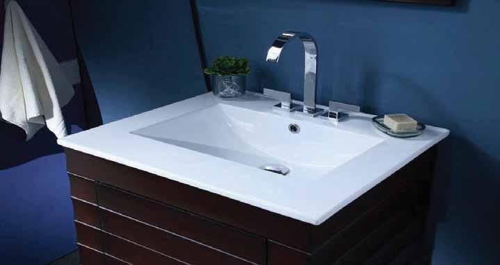 The Ryvyr vitreous-china tops with integral rectangular basins provide a refined look for any bathroom. WITH SINGLE-HOLE FAUCET DRILLING Size Model No.