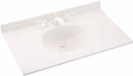 Vanity, Vessel & Utility Tops Swanstone Ellipse Vanity Top Solid Surface Bowl: 163/4" x 131/2" Overall Depth: 101/4" Bowl Depth: 51/2" Pre-drilled for center hole only With drill-outs for 4" or 8"