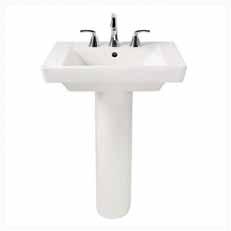 S/O SKU: 376-084 Cornice Overall: 151/2" x 151/2" x 331/4" Bowl: 14" x 12" Bowl Depth: 61/2" - 7" Supplied with wall hanger Twin front concealed overflows Faucet Not Model No. Holes White Linen 0641.