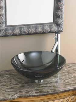Lavatories - Above Counter 1019T Glass Vessel Above Counter Tempered Glass Overall: 163/4" Diameter Overall Height: 51/2" Bowl Depth: 43/4" Optional 9020 mounting ring & 9290 umbrella drain: see