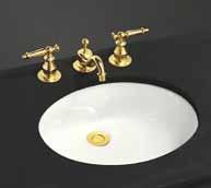 15 377.50 434.15 Caxton Undermount Overall: 191/4" x 161/8" Bowl: 17" x 14" Overall Depth: 81/4" Water Depth: 63/8" Center Drain Includes K-52047 Clamp Assembly Faucet & Drain Not Model No.