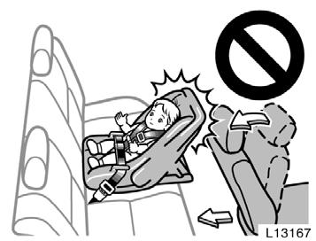 Do not put a rear facing child restraint system on the rear seat if it interferes with the lock mechanism of the front seats.