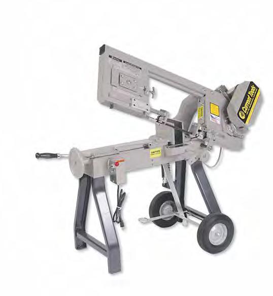 SAWING Band Saw Convertible (Horizontal/Vertical) Mobile Transfer System including: Pull-out handle that automatically locks saw head assembly in down" position plus a foot-actuated jacking lever to