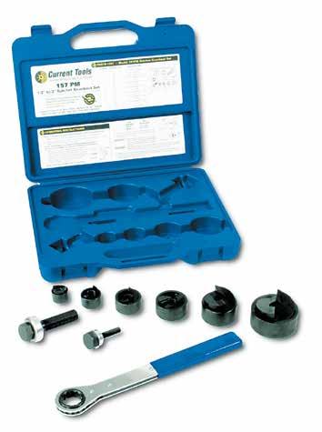 HOLEMAKING 157PM Ratchet Knockout Set Features Piece Maker punches 1" hex ratchet wrench fits both 3/8" and 3/4" draw bolts Heavy duty plastic carrying case Designed to punch a maximum of 10 gauge (.