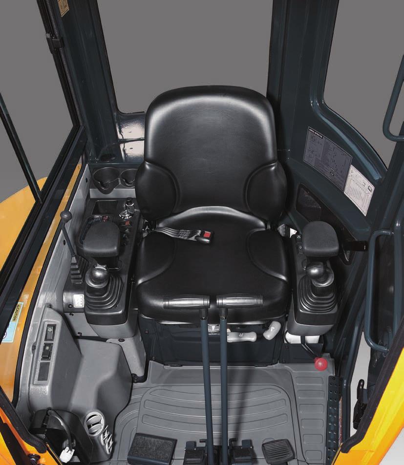 Foot rest, attachment pedal, left and right travel pedals and boom swing pedal are arranged for convenient access. 2.
